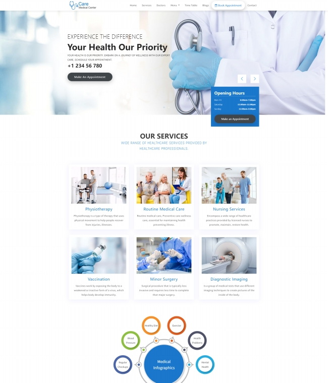 蓝色医疗保健服务管理网站模板