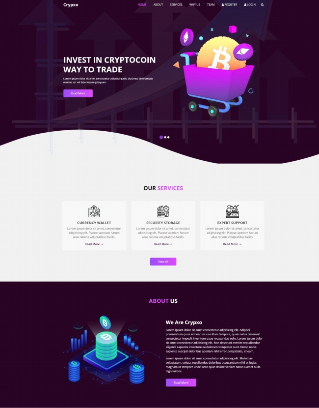 HTML5紫色风格货币投资交易网站模板